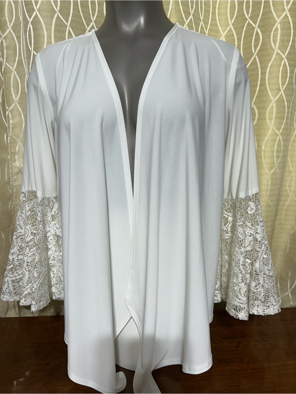 Women's White Lace-Trim Robe Cardigan - Elegant Open Front